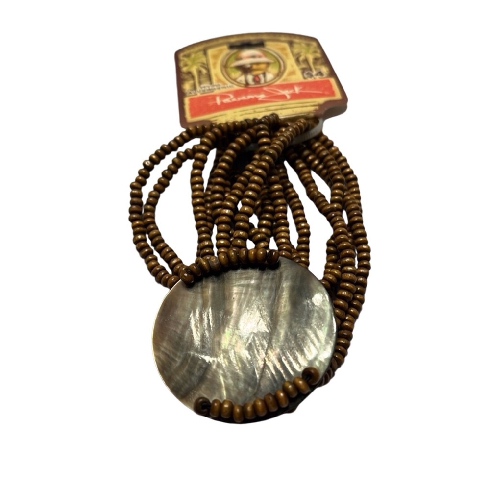 Panama Jack Brown Shell Pendant Bracelet 8 Strand Brown Beaded Stretch Bands